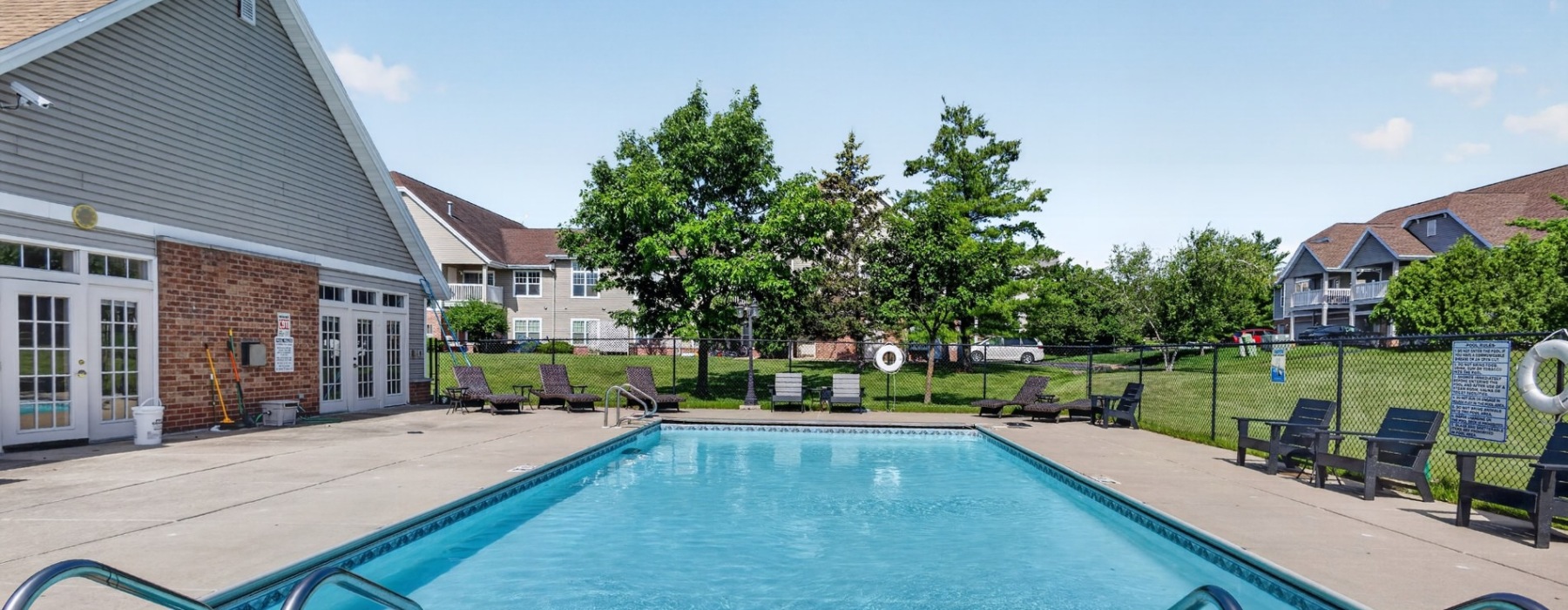 a swimming pool in a courtyard